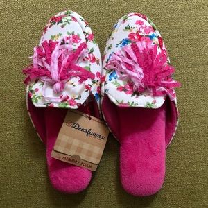 Dearfoams Pink Floral Tassel Slip-on Slipper NWT